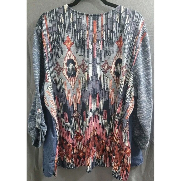 Ali Miles Plus Size 3X Denim Chambray Mixed Media Art to Wear Blouse Top - Picture 7 of 7